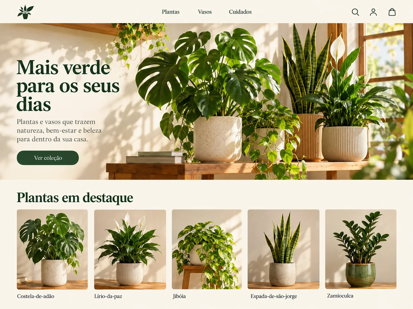 Exemplo visual: plantas e vasos